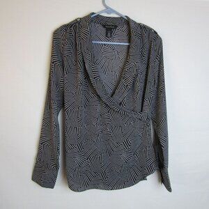 White House Black Market Blouse Polka Dot Wrap Wrong Long Sleeve Work Womens 4